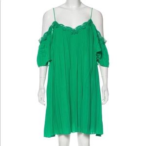 Alice and Olivia off the shoulder emerald dress.